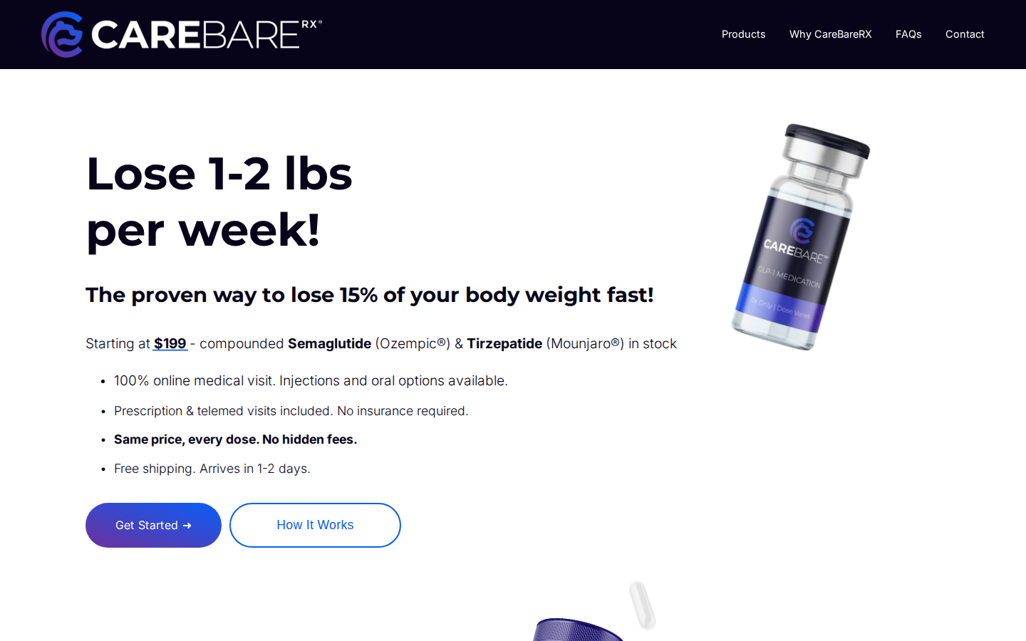 CareBareRX Homepage — Telehealth Wellness Platform