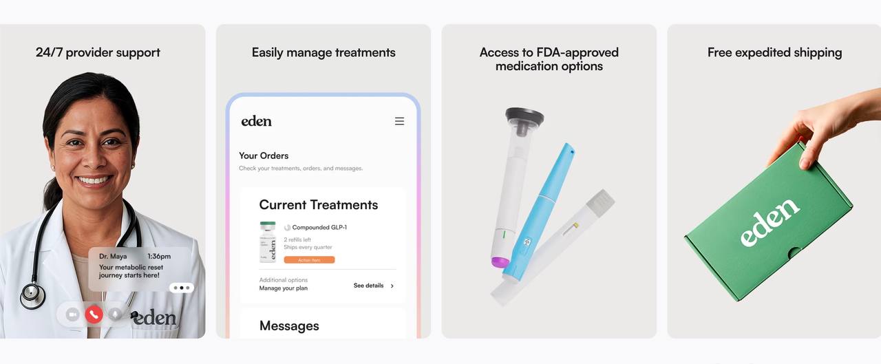 Eden — 24/7 Provider Support, Manage Treatments, FDA-Approved Options, Free Expedited Shipping